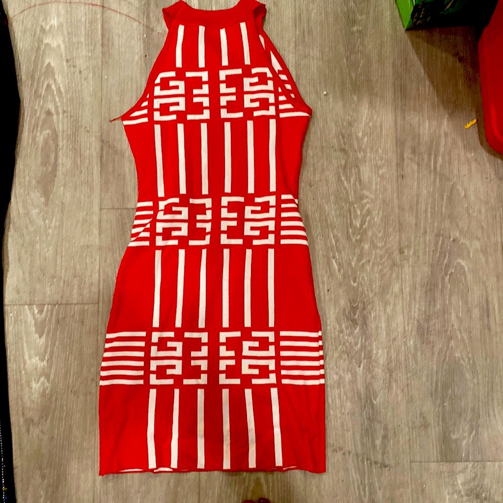 Nice Stretch fitted Dress, red and white
